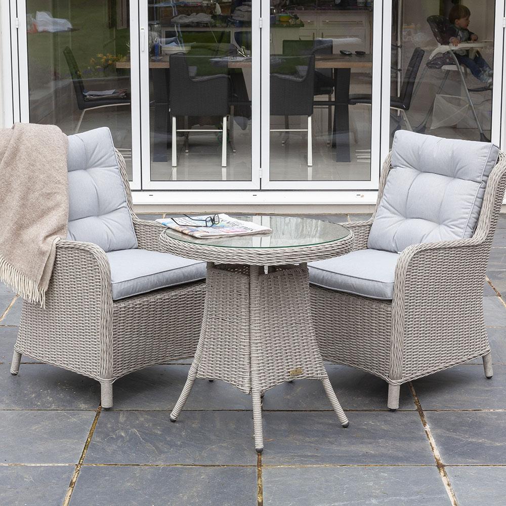 Astor 2 Seater Grey Rattan Garden Bistro Table and Chair Set | Galleon