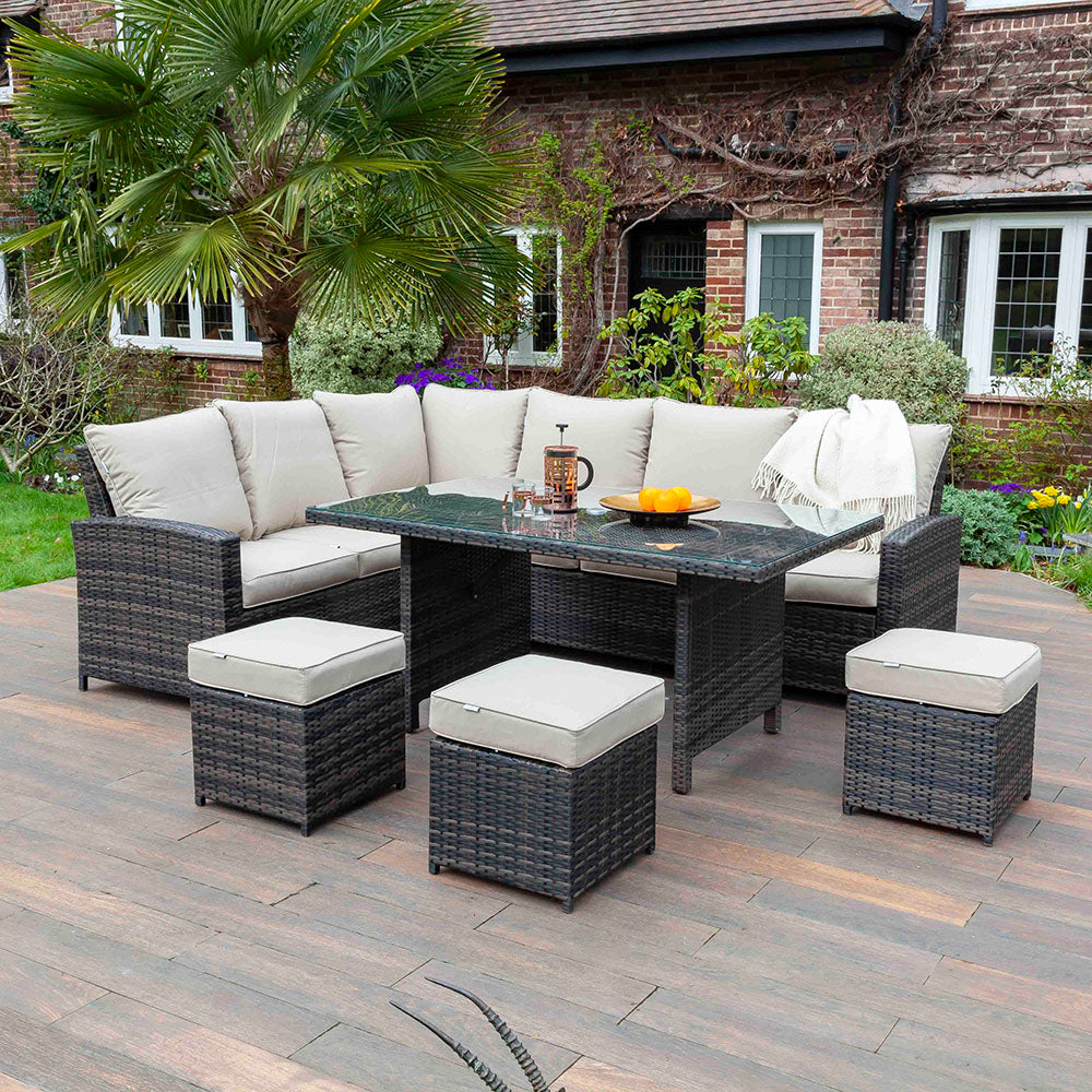 Huxley Brown 9 Seater Rattan Corner Dining Table & Chair Set | Galleon