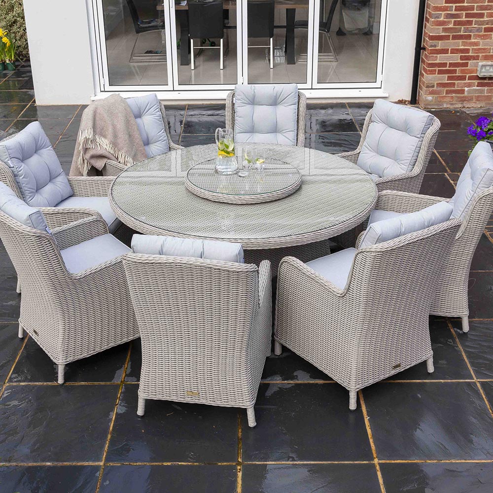 Astor 8 Seater Grey Rattan Garden Dining Table and Chair Set | Galleon