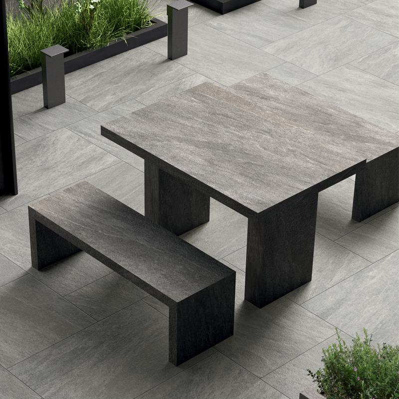 Pebble paving used for outside table